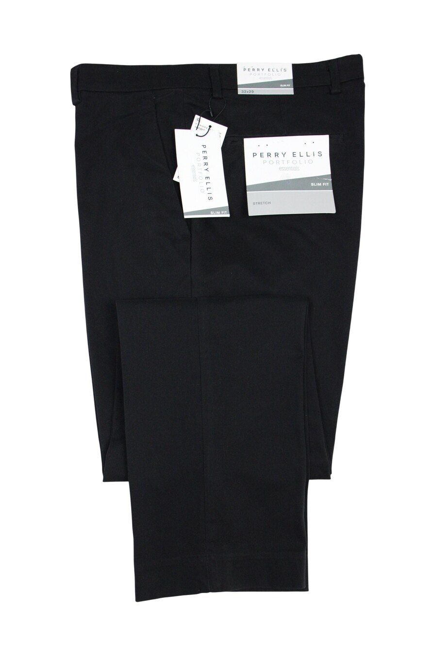 Perry Ellis Portfolio Essentials Pants Mens 32x29 Black Slim Fit Stretch Dress